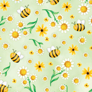 2344 Daisies & Bees Green Sunshine Days (3028)