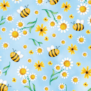 2355 Daisies & Bees Blue Sunshine Days (3028)
