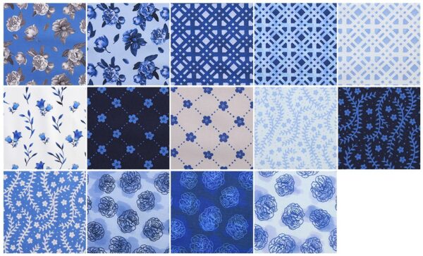 Blue Flowers Fat Quarters - Pack of 14 (3102)