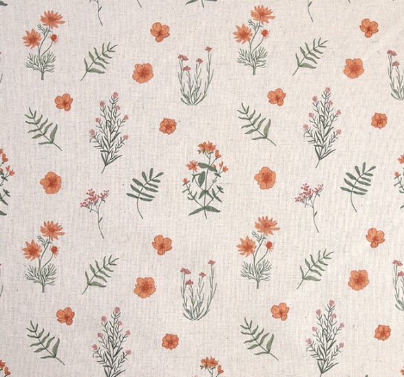 natural Antique Tangerine Whimsy Florals Linen/Cotton Prints (3098)