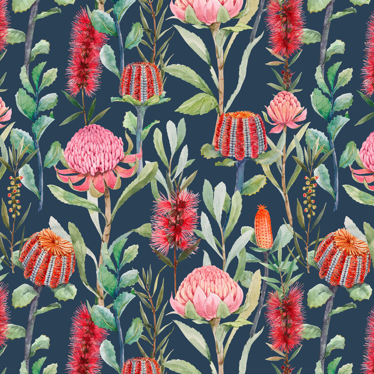 A Australian Florals Blue Aussie Allovers (4020) - KK Fabrics