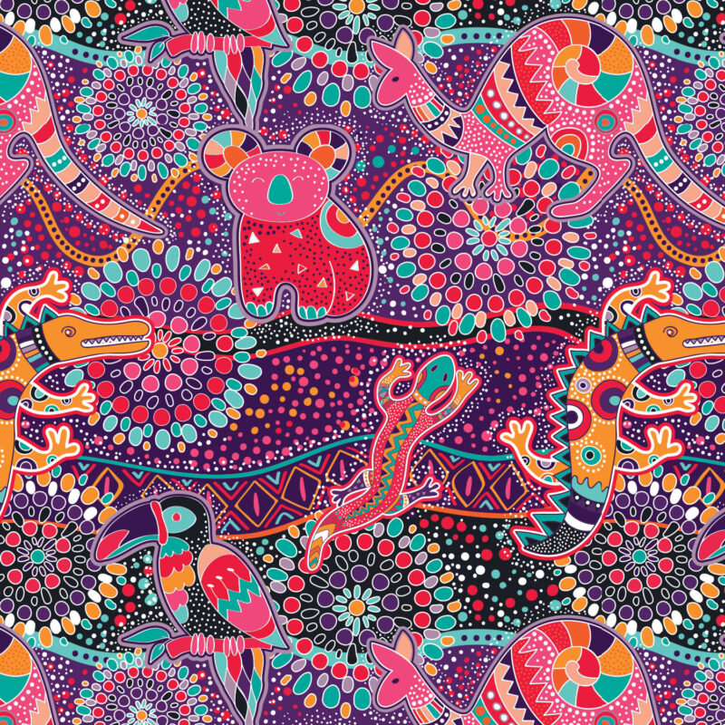 A Indigenous Style Print Pink Aussie Allovers (4029) - KK Fabrics