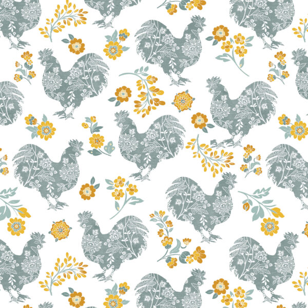 2184 Chalk Paint Roosters Teal Yellow Chalk Barn (4046)