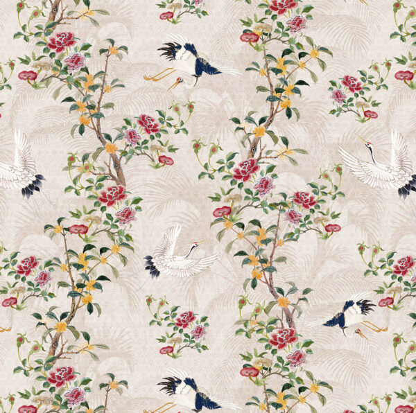 32C Dancing Cranes Cream Silk Road (4053)