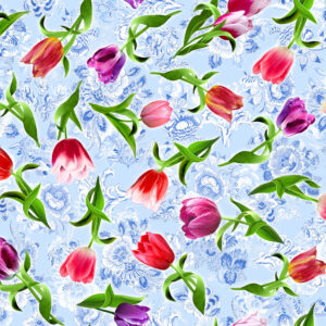 40B Tossed Tulips Blue Spring Delft (4073)