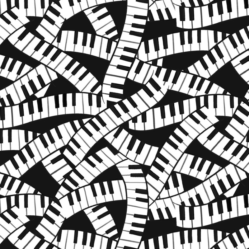 6812 Piano Keys Black Making Music (4079) - KK Fabrics