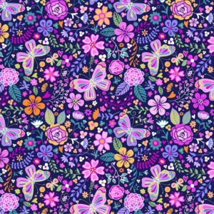 11320N Enchanted Garden Navy Michael Miller Widebacks (3078)